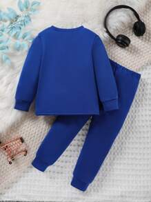 SHEIN Young Girl Crown & Letter Graphic Sweatshirt & Sweatpants - Blue - View 2