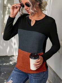 SHEIN LUNE Khối màu Cổ có Lỗ hổng Áo thun - trái cam - Xem 6