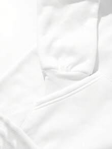 男士小鹿&字母圖案袋鼠口袋抽繩保暖連帽衫 - 白色 - 查看 3