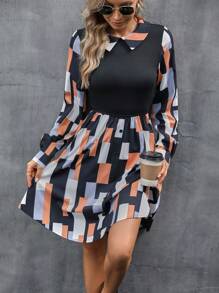 SHEIN LUNE Geo Print Peter-pan-collar Dress - Multicolor - View 1