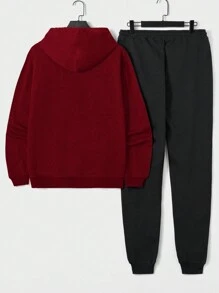 SHEIN Cottnline Men's Deer Head Drawstring Hooded Sweatshirt And Sweatpants Two-piece Set - Red - View 2