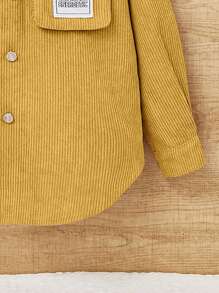 SHEIN 女大童字母貼布翻蓋口袋燈芯絨大衣 - 黃色 - 查看 5