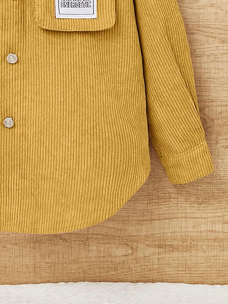Tween Girl Letter Patched Flap Pocket Corduroy Coat