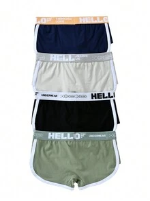 男大童4入組字母圖案撞色滾邊平角內褲 - 彩色 - 查看 2