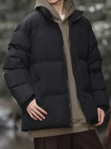 Manfinity Hypemode Ultra Loose Fit Men's Zip Up Padded Coat With Slant Pockets - Black - View 5