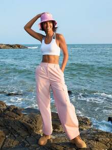 In My Nature Flap Pocket Side Outdoor Pants Beach Pants - Pink - View 5