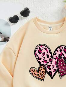 Cô gái Tween In Trái tim Thả vai Lót nhiệt Áo nỉ - Màu be - Xem 3