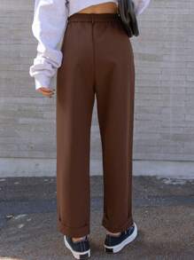 DAZY 女士纯色口袋褶皱休闲商务裤，女士正装裤 - 棕色 - 查看 5