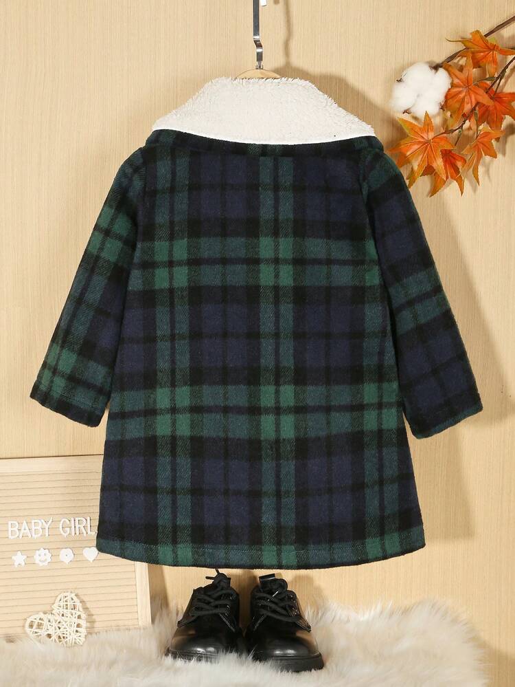 Baby Girl Plaid Print Borg Collar Coat