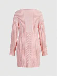 ROMWE Kawaii Cắt ra Xoắn Dan Đầm Áo len Không có khăn - Hồng - Xem 4