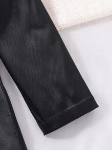 SHEIN Cô Gái Trẻ Cổ áo tương phản Ống tay áo Đầm - màu đen - Xem 4