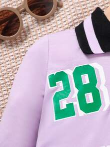 SHEIN Cô Gái Trẻ Đồ họa Chữ cái Cổ áo tương phản Cổ Polo Váy áo thun - Màu tím  Violet - Xem 7