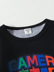 Young Boy Gamepad & Letter Graphic Snug Fit PJ Set - Black - View 7