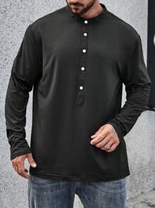 Manfinity Homme Nam Plus Nút Nửa Áo polo - màu đen - Xem 6