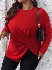 SHEIN CURVE+ Talla grande Camiseta girante delantero bajo asimétrico - Rojo - Ver 4