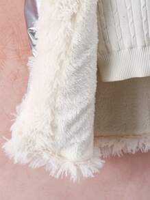 Teen Girl Fuzzy Trim Hooded Plush Lined Jacket Without Sweater - Silver - View 4