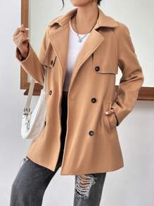 SHEIN EZwear Abrigo De Doble Botonadura Con Solapa Y Mangas Raglán Para Mujeres