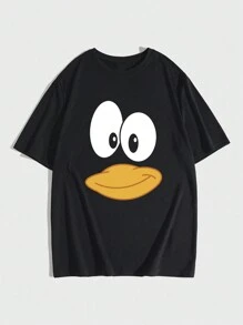 Hombres Camiseta con estampado de dibujos animados - Negro - Ver 1