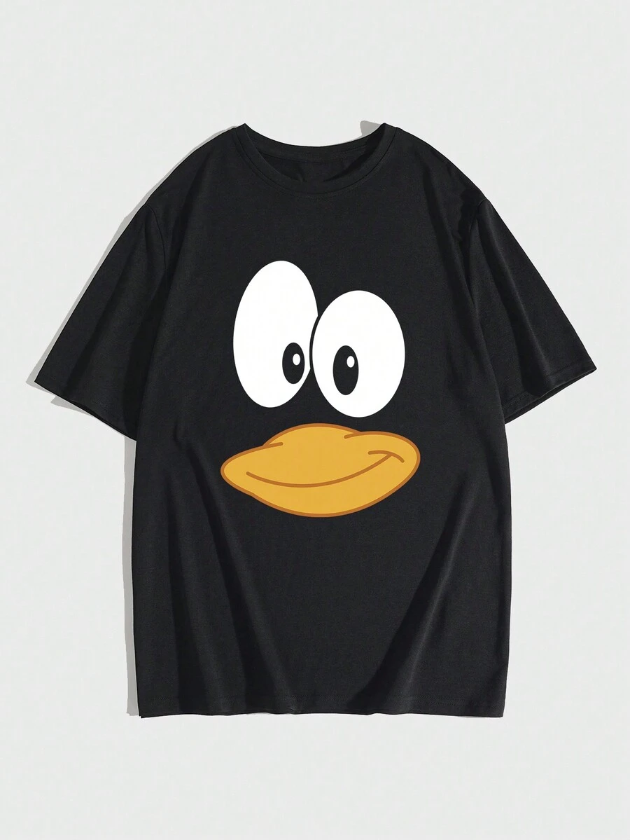 Hombres Camiseta con estampado de dibujos animados - Negro - Ver 1