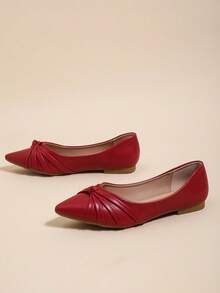 Flat Pointed Toe Woven Flats For Women - Burgundy - View 3