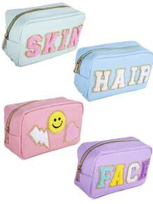 Bộ 4 túi đựng mỹ phẩm thêu chữ, túi đựng đồ dùng vệ sinh cá nhân dung tích lớn dùng hàng ngày. - Nhiều màu - Xem 3