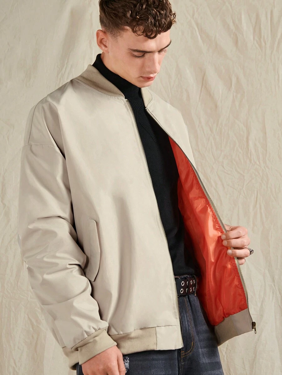 Manfinity Homme Oversized Men's Zip-Up Bomber Jacket - Khaki - View 1