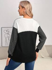 SHEIN Thai sản In sọc Áo thun Thả vai - Nhiều màu - Xem 2