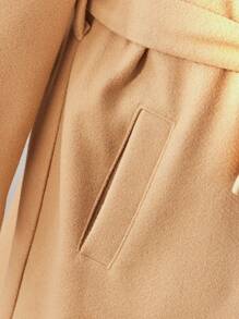 SHEIN Tween Girl 1pc Fuzzy Trim Hooded Belted Overcoat - Apricot - View 3