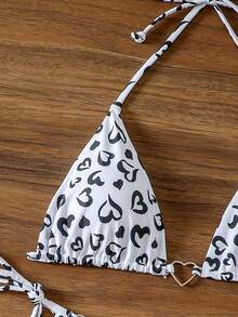 SHEIN Swim Hình trái tim In Nút ven Bộ Bikini - Nhiều màu - Xem 6