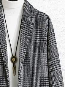 Manfinity Homme 男式寬鬆格紋單排扣大衣 - 灰色 - 查看 3