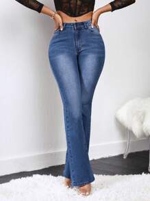 SHEIN Pantalones Acampanados De Mezclilla - Azul lavado medio - Ver 5