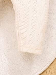 SHEIN Baby Girls' Solid Color Round Neck Drop Shoulder Sweatshirt And Long Pants Two Piece Set - White - View 3