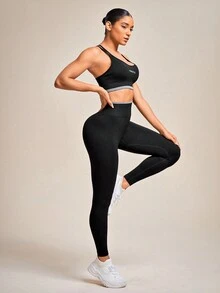 Đồ họa Chữ cái Áo lỗ Racer Set bộ đồ thể thao - Nhiều màu - Xem 6