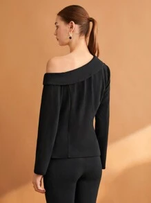 BizChic 無腰帶非對稱領口翻蓋設計西裝外套 - 黑色 - 查看 2