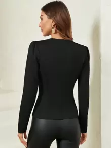 SHEIN Clasi Button Detail Open Front Jacket In Fall/Winter - Black - View 2