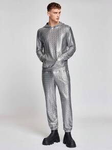 Manfinity RebelGame 男士金屬質感連帽衫和運動褲 - 銀色 - 查看 5