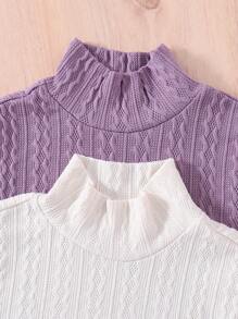 SHEIN 女大童2入組字母圖案小高領洋裝 - 白色 - 查看 6