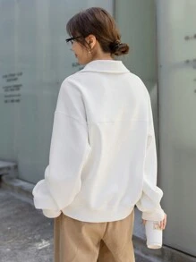 Dazy Star Quarter Zipper Drop Shoulder Sweatshirt - White - View 2