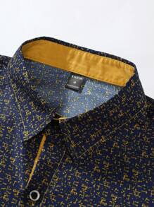 Manfinity Homme Men's Full Print Long Sleeve Shirt - Navy Blue - View 7