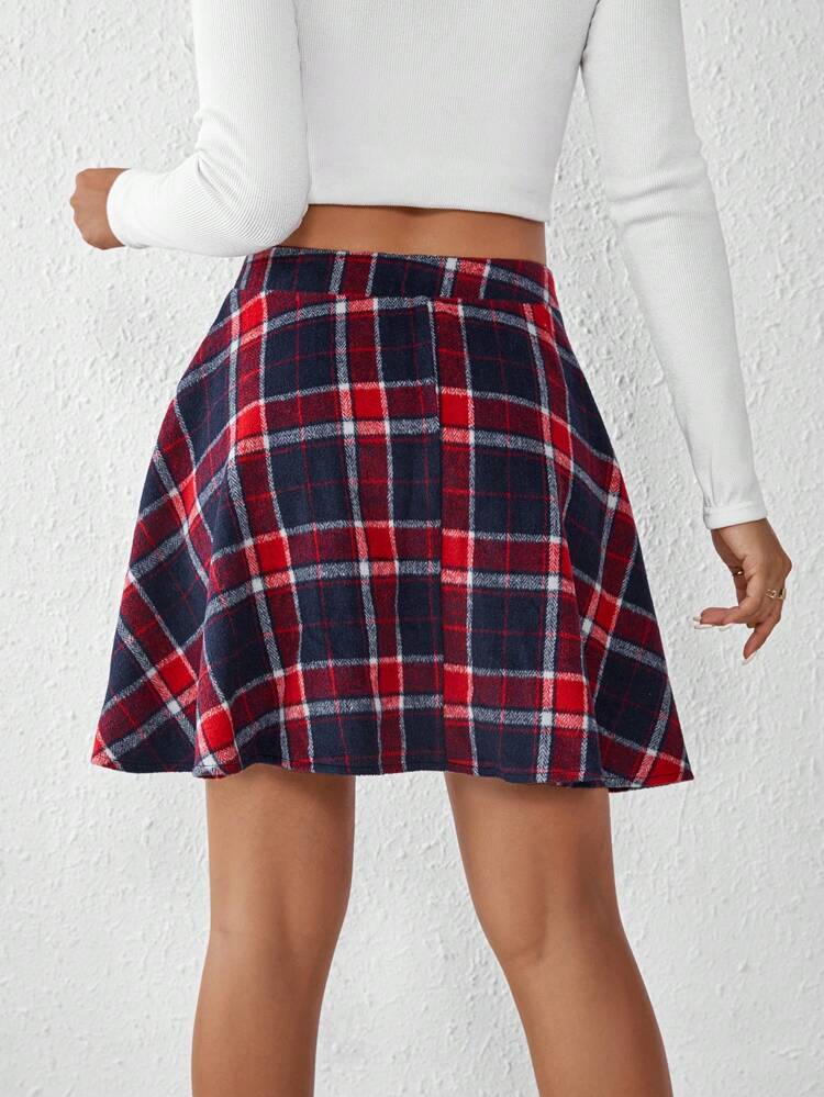 Plaid Print Flare Hem Skirt
