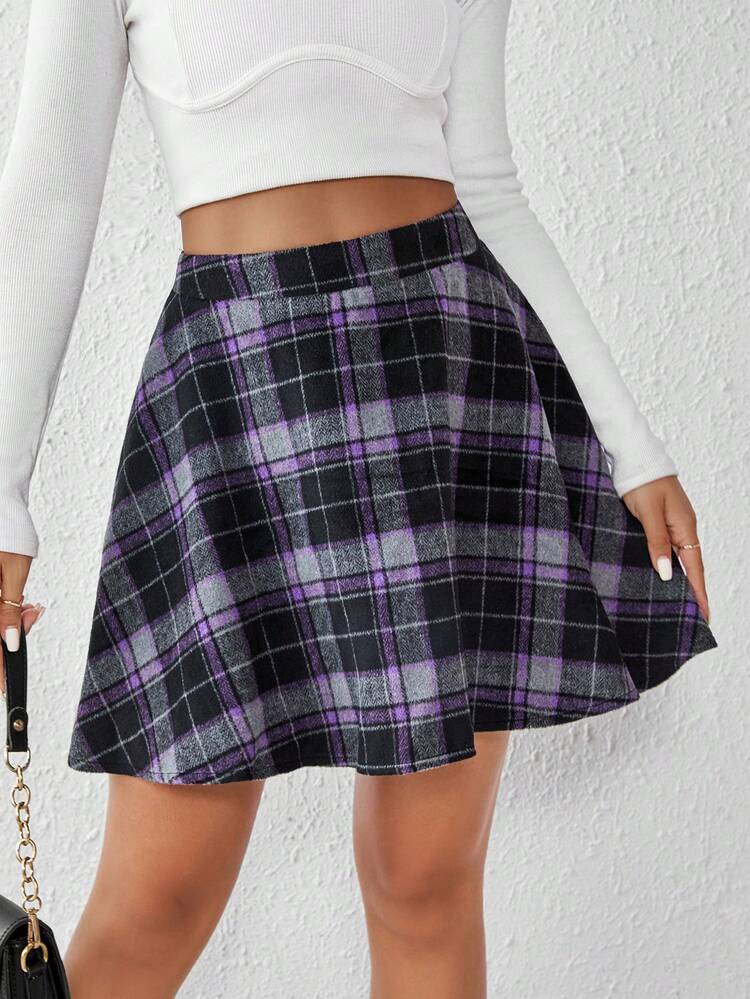 Plaid Print Flare Skirt