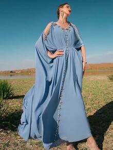 Al Najma Vai lạnh tay cánh Đầm - Màu xanh lam - Xem 4