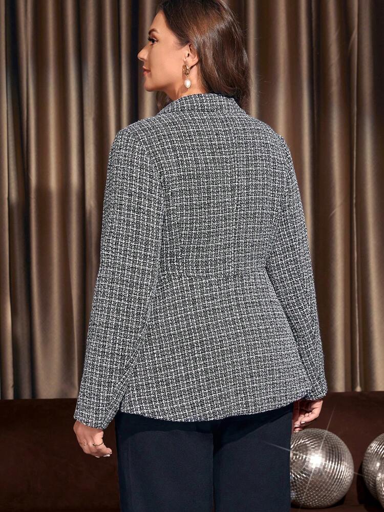 プラス 格子縞パターン ボタンフロント ツイード オーバーコート