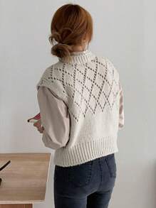 DAZY 1入組網眼針織毛衣背心 - 灰色 - 查看 2