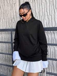 SHEIN Cottnline Plus Slogan Graphic Drop Shoulder Hoodie - Black - View 5