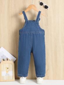 Baby Boy Embroidery Cartoon Pattern Denim Overall Jumpsuit - Dark Wash - View 2