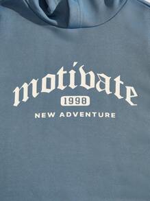 Manfinity RebelGame Men Letter Graphic 3D Ear Design Hoodie - Dusty Blue - View 4