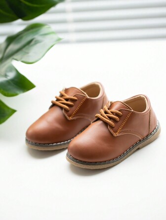 Boys' Pu Leather Round Toe Lace-up Flat Shoes