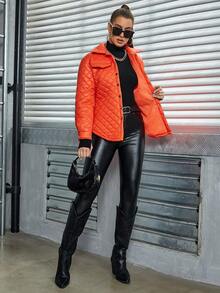 Eilly Bazar Flap Pocket Hooded Quilted Coat - Orange - View 3