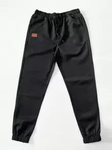 Manfinity Homme 秋季男士宽松抽绳腰部拼接细节裤 - 黑色 - 查看 3